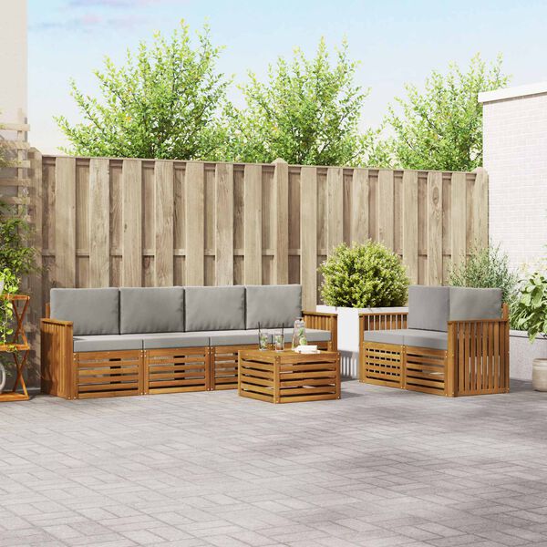 vidaXL Zestawy sof 7 pcs Naturalny i Jasny Szary Lite Drewno Akacji