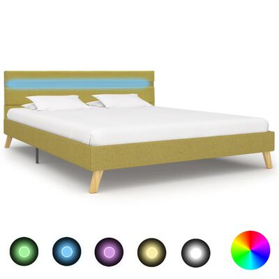 vidaXL Rama łóżka z LED, zielona, tkanina, 140 x 200 cm