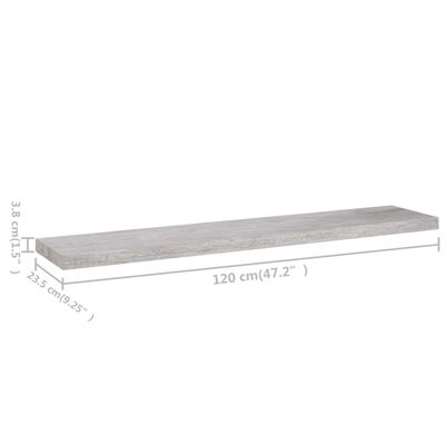 vidaXL Półka ścienna, szarość betonu, 120 x 23,5 x 3,8 cm, MDF