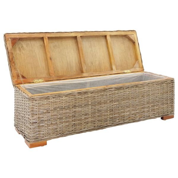 vidaXL Skrzynia, 110 cm, naturalny rattan kubu i lite drewno mahoniowe