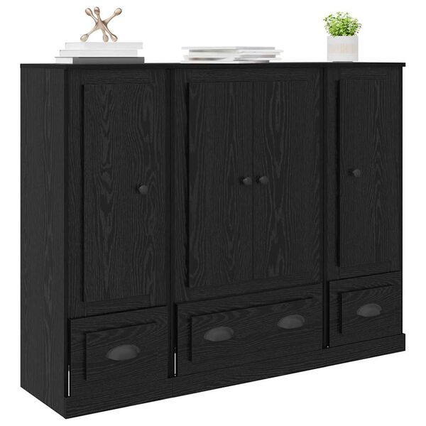 vidaXL Highboard z szufladą 3 pcs Czarny Dąb Materiał drewnopochodny