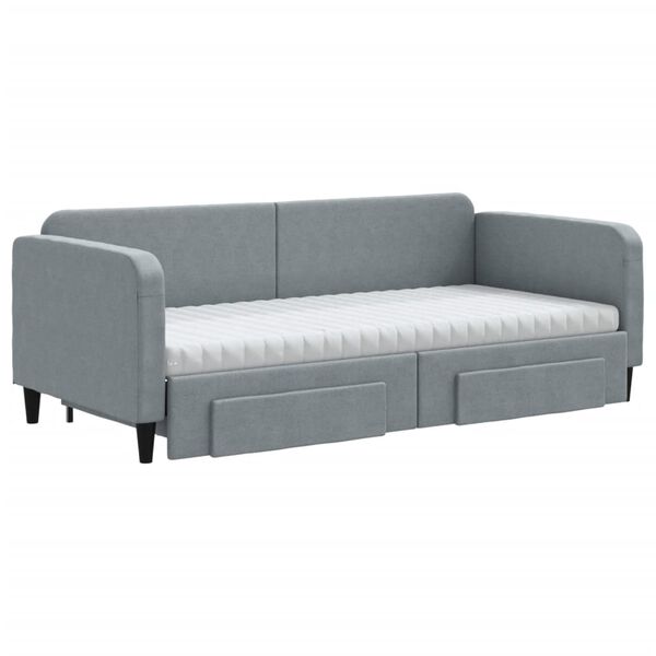 vidaXL Sofa rozsuwana z szufladami, jasnoszara, 90x200 cm, tkanina