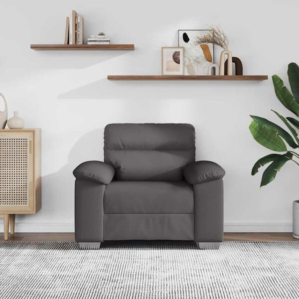 vidaXL Fotel, szary, 60 cm, obity sztuczną sk&oacute;rą