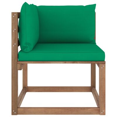 vidaXL Ogrodowa sofa narożna z palet, z zielonymi poduszkami