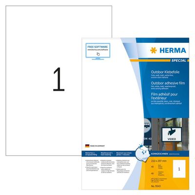 HERMA Etykiety foliowe, zewnętrzne, 210x297 mm, 40 arkuszy A4, białe