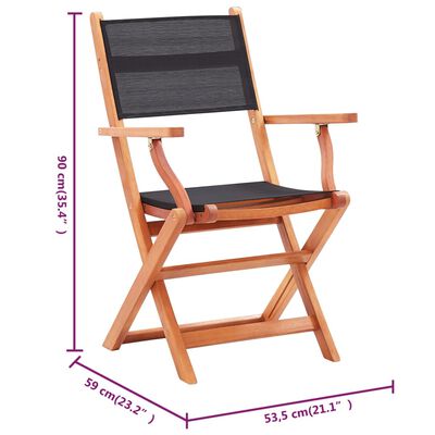 vidaXL Składane krzesła ogrodowe 6 szt. czarne, eukaliptus i textilene