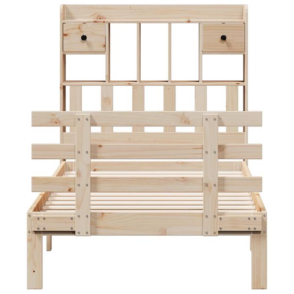 vidaXL Ł&oacute;żko z regałem, bez materaca, 75x190 cm, drewno sosnowe