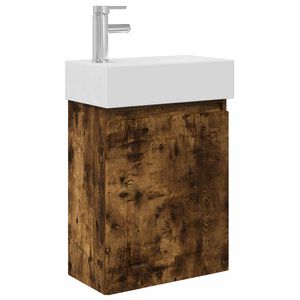 vidaXL Jednostka toaletowa z kranem Dąb wędzony 45,5 x 25,5 x 84 cm