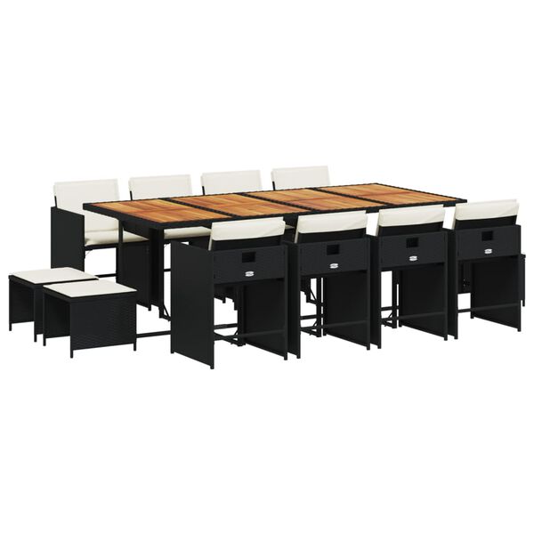 vidaXL 13-cz. zestaw mebli do ogrodu, poduszki, czarny, rattan PE