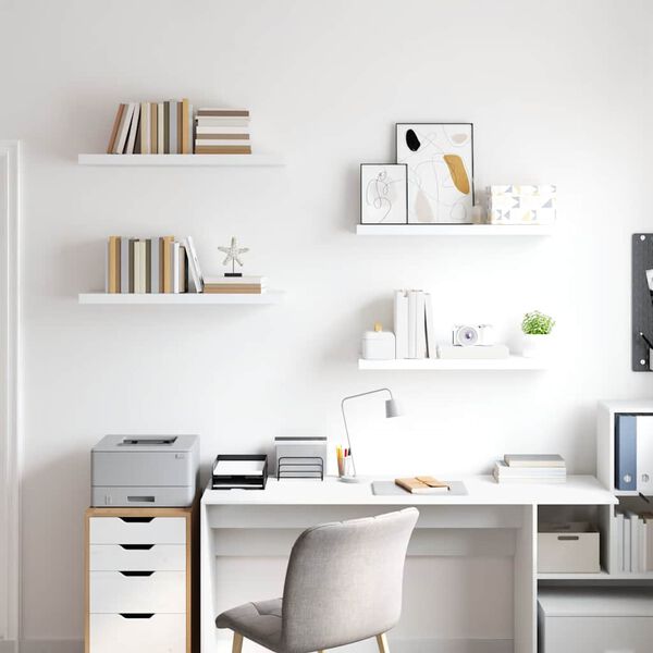 vidaXL P&oacute;łki ścienne, 4 szt, białe, 80x23,5x3,8 cm, MDF