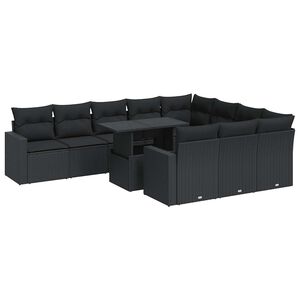 vidaXL 11-cz. zestaw wypoczynkowy do ogrodu, poduszki czarny rattan PE
