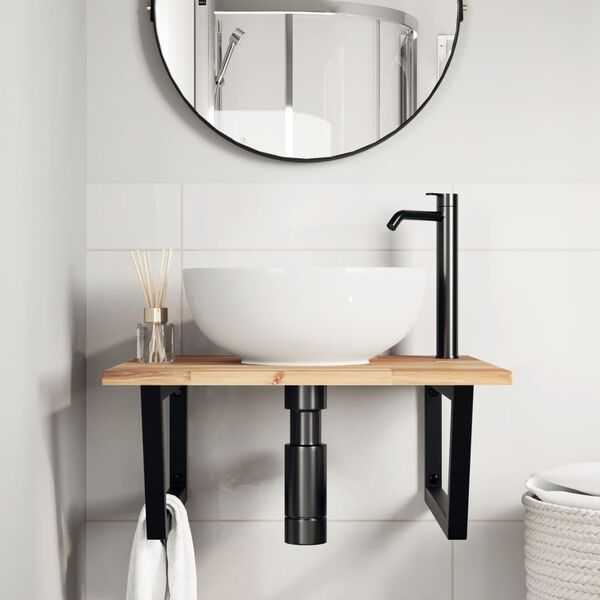 vidaXL P&oacute;łka ścienna pod umywalkę, stal i lite drewno akacjowe