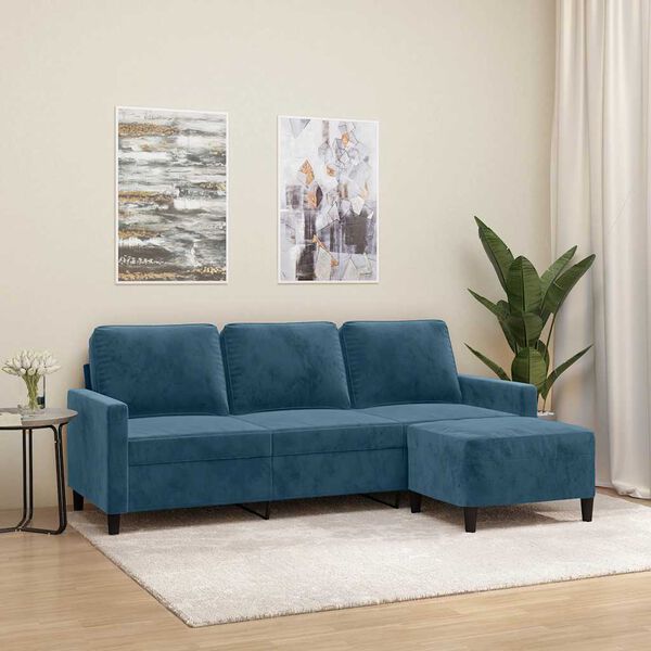 vidaXL 3-osobowa sofa z podn&oacute;żkiem, niebieska, 180 cm, aksamit