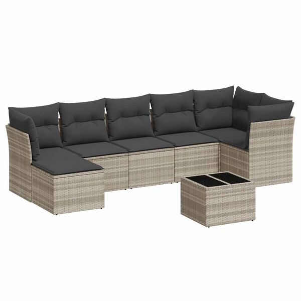 vidaXL 8-cz. zestaw mebli ogrodowych, poduszki, jasnoszary polirattan