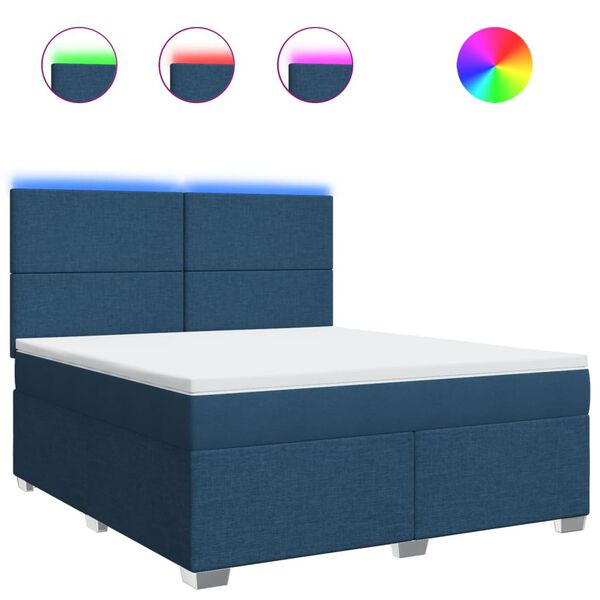 vidaXL Ł&oacute;żko kontynentalne z materacem, niebieskie, tkanina, 180x200cm