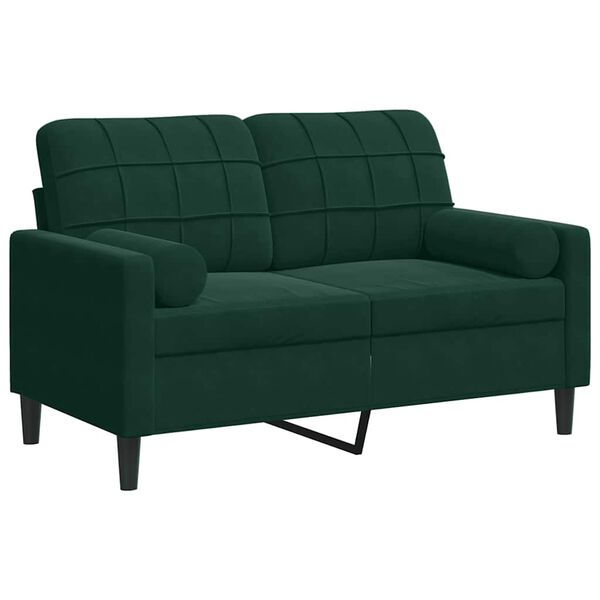 vidaXL 2-osobowa sofa z poduszkami, ciemnozielona, 120 cm, aksamit