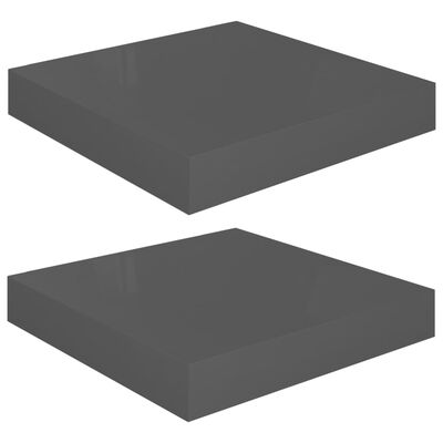 vidaXL Półki ścienne, 2 szt., szare, wysoki połysk, 23x23,5x3,8cm, MDF