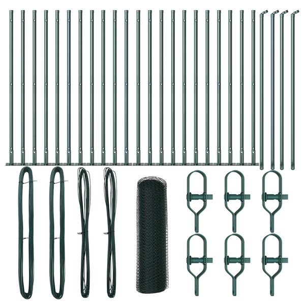 vidaXL Słupek ogrodzeniowy. Zielony 50 x 1 m (siatka 13 mm) Stal i PVC