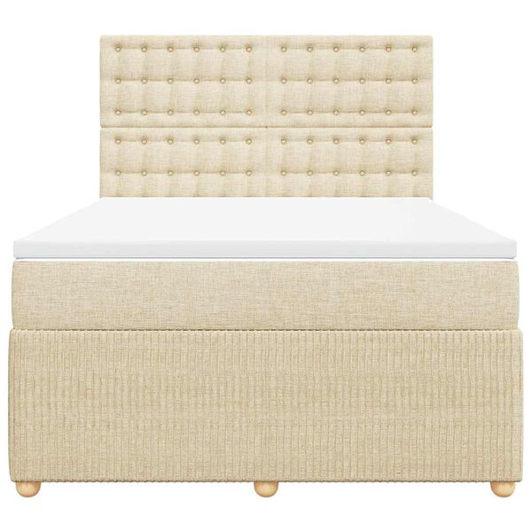 vidaXL Ł&oacute;żko kontynentalne z materacem, kremowe, tkanina, 140x190 cm