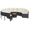 vidaXL Sofa ogrodowa, stolik i poduszki, okrągła, czarny rattan PE