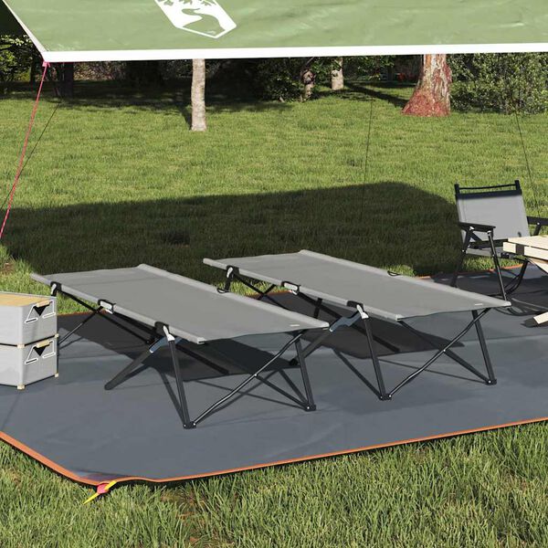 vidaXL Składane Ł&oacute;żko Kempingowe 2 pcs Szary 206 x 76 x 74 cm
