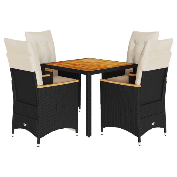 vidaXL 5-cz. zestaw mebli ogrodowych z poduszkami, czarny, polirattan