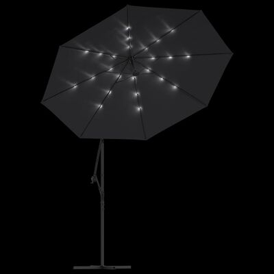 vidaXL Parasol wiszący z LED i stalowym słupkiem, 300 cm, czarny