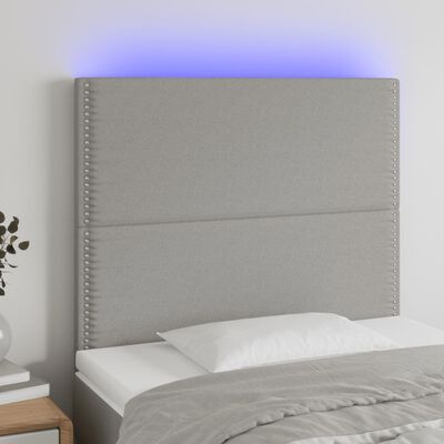 vidaXL Zagłówek do łóżka z LED, jasnoszary, 90x5x118/128 cm, tkanina