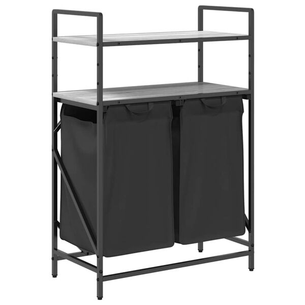 vidaXL Kosz na pranie 2 przegrody z p&oacute;łkami, szary dąb sonoma