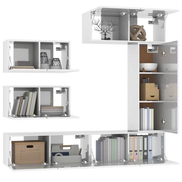 vidaXL Zestaw 6 szafek telewizyjnych, biały z połyskiem