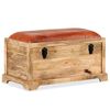 vidaXL Ławka do przechowywania ze sk&oacute;ry i drewna mango, 80x44x44 cm