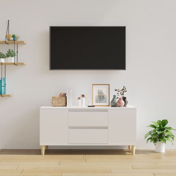 vidaXL Szafka pod TV, wysoki połysk, biała, 102x44,5x50 cm