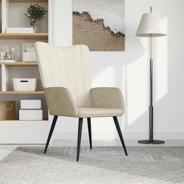 vidaXL Fotel, kremowy, tapicerowany aksamitem