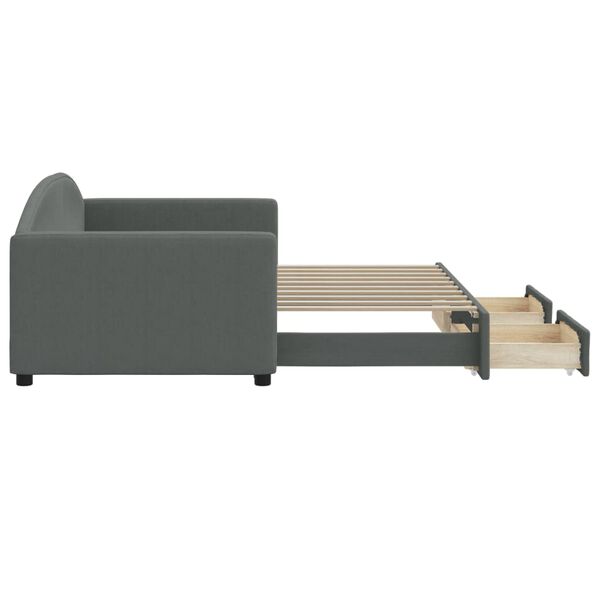 vidaXL Sofa rozsuwana z szufladami, ciemnoszara, 90x190 cm, tkanina