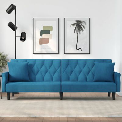 vidaXL Rozkładana kanapa z podłokietnikami, niebieska, aksamitna