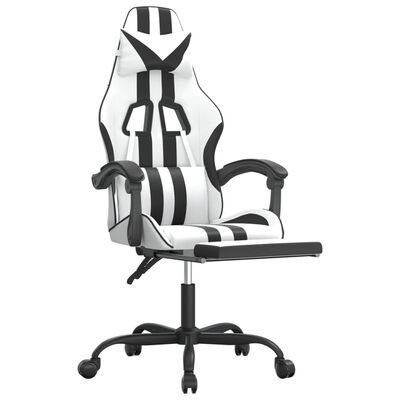vidaXL Fotel gamingowy z podnóżkiem, biało-czarny, sztuczna skóra