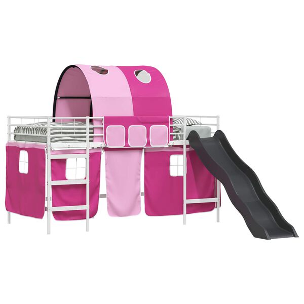 vidaXL Ł&oacute;żko piętrowe dla dzieci Biały i r&oacute;żowy 79,5 x 200 cm Metal