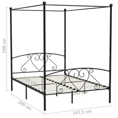 vidaXL Rama łóżka z baldachimem, czarna, metalowa, 140 x 200 cm