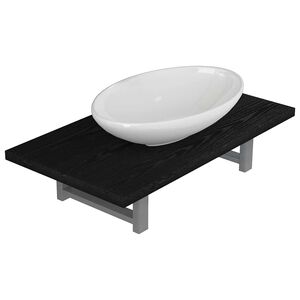 vidaXL Dwuczęściowy zestaw mebli do łazienki, ceramiczny, czarny