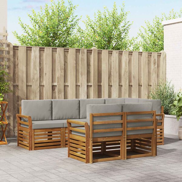 vidaXL Zestaw sofy narożnej z poduszką 7 pcs Naturalny i Jasny Szary