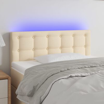 vidaXL Zagłówek do łóżka z LED, kremowy, 100x5x78/88 cm, tkanina