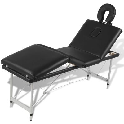 vidaXL Składany stół do masażu z aluminiową ramą, 4 strefy, czarny