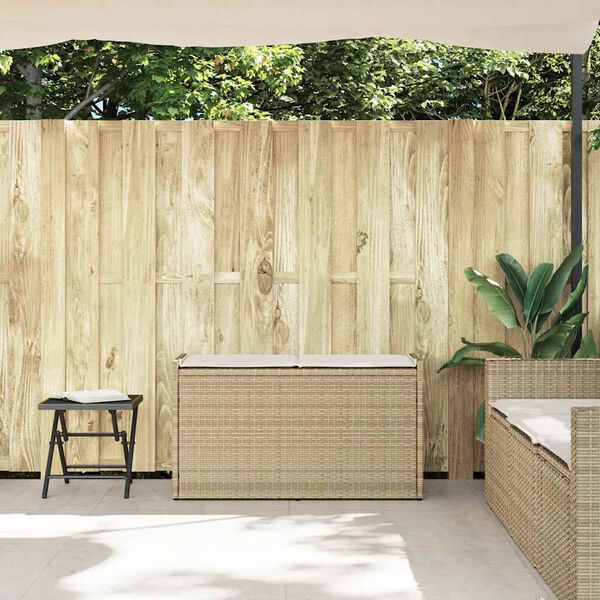 vidaXL Ławka ogrodowa ze schowkiem i poduszką beżowa 100 cm polirattan