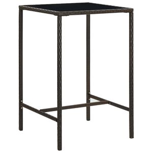 vidaXL Ogrodowy stolik barowy, brązowy, 70x70x110cm, rattan PE i szkło