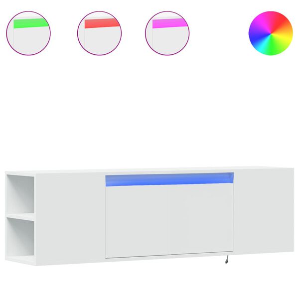 vidaXL Ścienna szafka TV z LED, biała, 135x31x39,5 cm