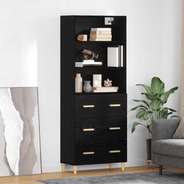 vidaXL Highboard z szufladą Czarny Dąb 69,5 x 32,5 x 180 cm