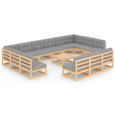 vidaXL 14-cz. zestaw wypoczynkowy do ogrodu, poduszki, drewno sosnowe