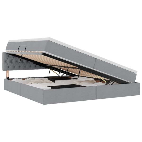 vidaXL Ł&oacute;żko z miejscem na przechowywanie i LED Jasnoszary tkanina