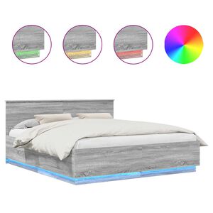 vidaXL Ramka ł&oacute;żka Szary Sonoma 200 x 200 cm Materiał drewnopochodny