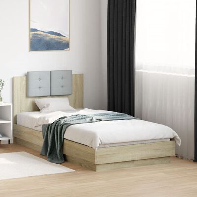 vidaXL Rama łóżka z wezgłowiem i LED, dąb sonoma, 75x190 cm